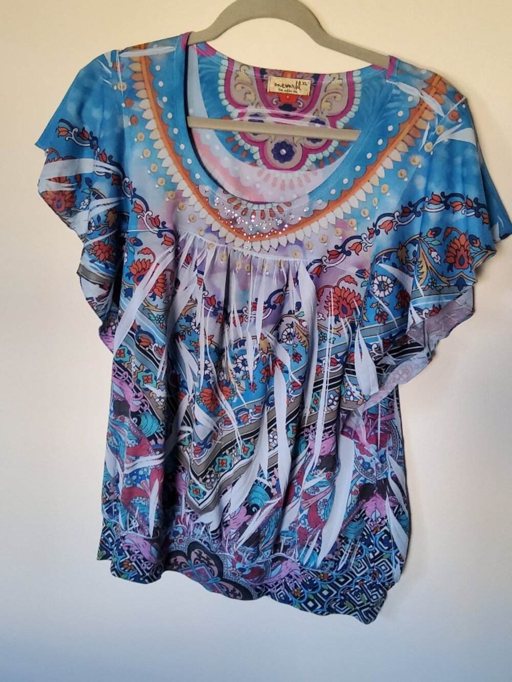 One World Boho chic Paisley blouse size XL